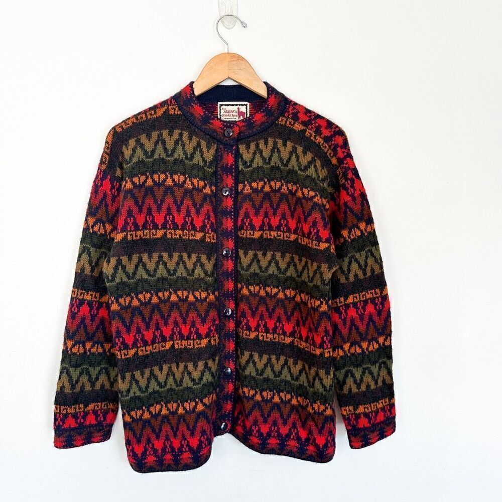 The Alpaca Connection Handmade in Peru Alpaca  Unisex Button Down Multi Color Ch